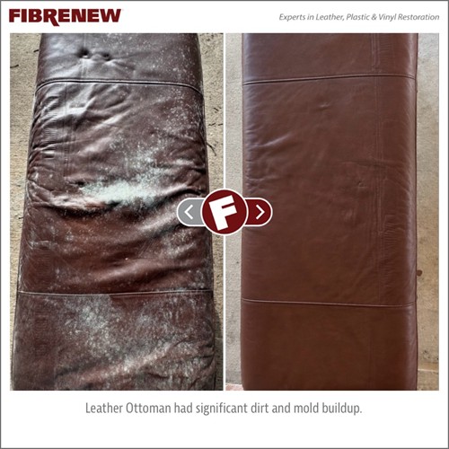 Before and after picture of repaired ottoman