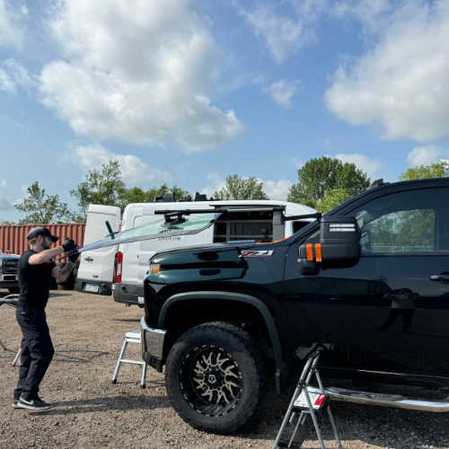 Nick Replacing windshield on truck