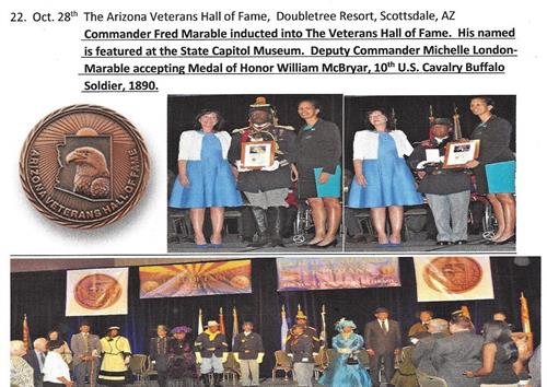 On October 28, 2016, Cmdr. Fred Marable, Army/Vietnam - Buffalo Soldier of the Arizona Territory inducted into The Arizona Veterans Hall of Fame On October 28, 2016, Cmdr. Fred Marable, Army/Vietnam - Buffalo Soldier of the Arizona Territory inducted into The Arizona Veterans Hall of Fame