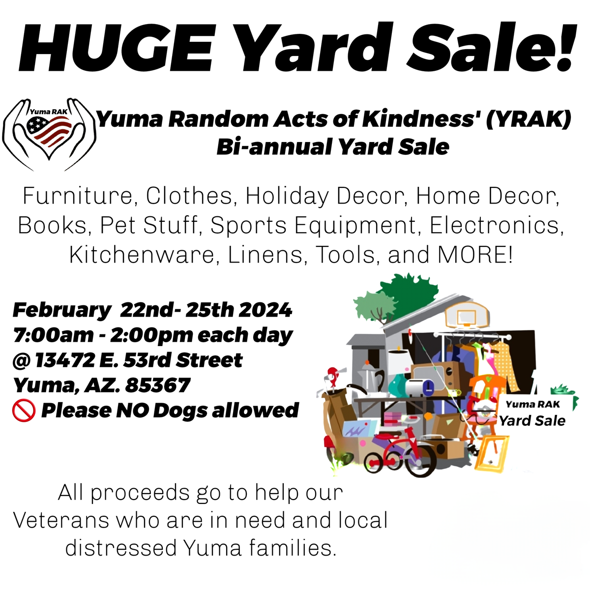YUMA Random Acts of Kindness (YRAK) Biannual Yard Sale - Feb 24, 2024 - Yuma  County Chamber of Commerce - Yuma Arizona