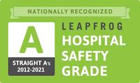 18 Consecutive Leapfrog "A" grades for patient safety, The Leapfrog Group, Spring 2021 18 Consecutive Leapfrog "A" grades for patient safety, The Leapfrog Group, Spring 2021