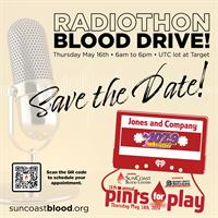 Pints for Play Radiothon Blood Drive Event May 16th 6 am - 6pm - Target UTC