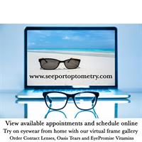 Visit SeePort Online to schedule an appointment, try on eyeglasses from home and learn cool eye stuff!