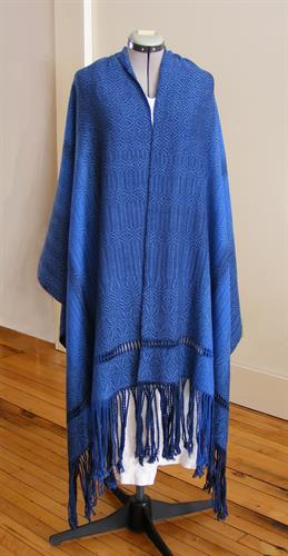 Blue shawl, non-traditional patternwork.