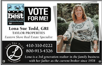 Thank you so much for nominating me into the top 5 Best of the Best Chesapeake Real Estate Agents. I am humbled and want to congratulate the other nominees. Voting now continues until September 30th. Your support is appreciated more than you know from this small town Eastern Shore girl! Please vote in all categories and support small business! My best, Lona Sue #realtorlona #taylorproperties