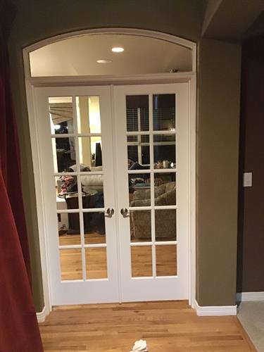 Custom French Door installation with a custom Transom to match Custom French Door installation with a custom Transom to match