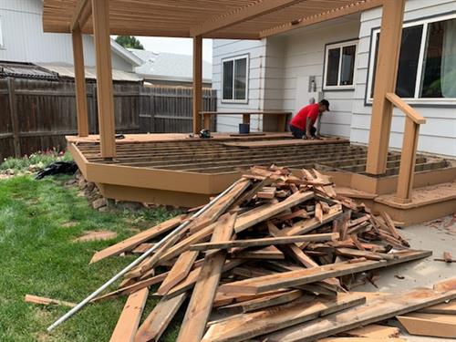 Day one of deck and pergola removal Day one of deck and pergola removal