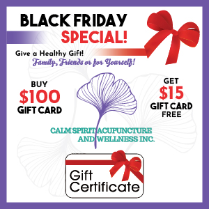 Give the gidft of healing this year.  Black Friday - We are Giving Away $15 gift Card for every $100 Gift Card you Purchase.  