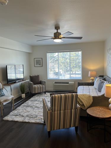 We have a selection of affordable studio apartments; one is seen here. 