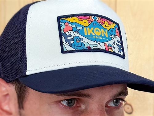 A custom hat patch designed for Alterra Mountain Company's IKON Pass swag bag initiative