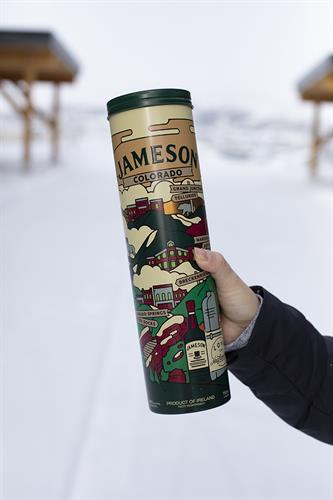 A custom bottle tin designed by Windauer Studio for Jameson Irish Whisky