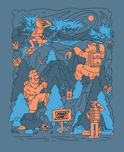 A screen print design illustrated for Faultline395 in Mammoth Lakes, CA