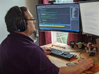 Pixel Power's Co-Owner and Software Engineer, Malachi Witt, hard at work!
