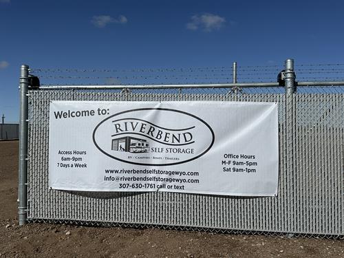 Riverbend Self-Storage Banner at Gate