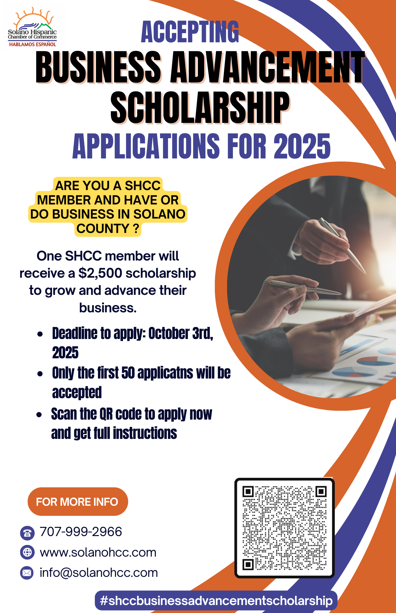 Image for Apply for the Solano Hispanic Chamber of Commerce Business Advancement Scholarship!