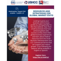 Join us for a webinar on "Resources and Estrategias for Global Market Éxito"on August 31st at 2:00 p.m. EST!