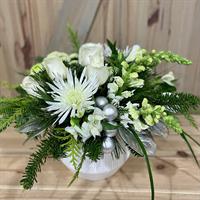 Winter Flower Arrangement with White Roses and Snap Dragons