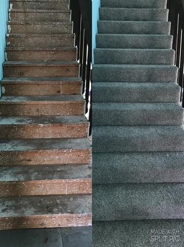 Carpet installation on stairs Before & After