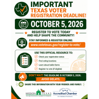 IMPORTANT TEXAS VOTER REGISTRATION DEADLINE!