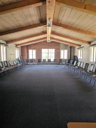 The Meeting Hall set up for a group The Meeting Hall set up for a group