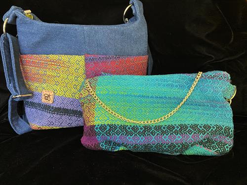 Handcrafted handbags made with hand dyed and woven cotton
