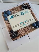 Custom corporate cake with edible chocolate card. Any message text can be written with your company logo