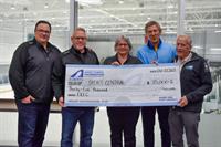 Executive Director Janna Tominuk with representatives from Hockey Alberta celebrating their donation to Sport Central