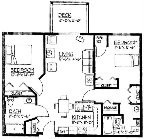2 Bedroom Floor Plan at The Manor