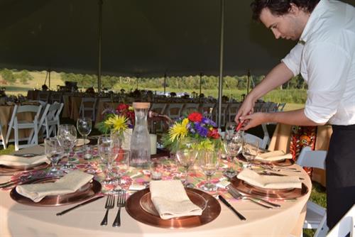 Beautiful Wedding Reception in Silver Lake displaying our tables, chairs and place settings
