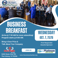 2026 Chamber Business Breakfast @ Hard Eight BBQ The Colony 7:30AM -9:00 AM