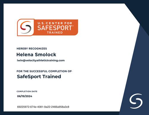 SafeSport Certified in the prevention of Hazing, Bullying, Sexual Misconduct, Sexual Abuse.         Awareness