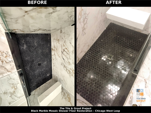 Black Marble Etched by the wrong tile cleaner - Restored, Polished, and Sealed 