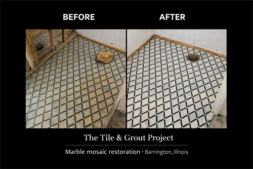 Marble Mosaic Powder Room Floor Restoration and Rust Removal 