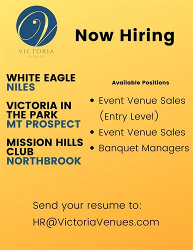 Victoria Venues is now hiring for positions in all three locations