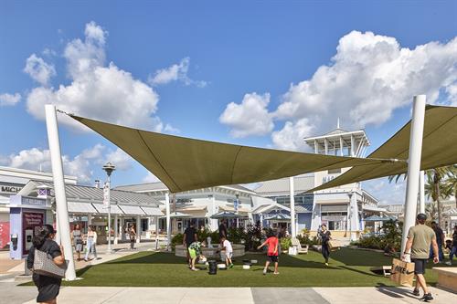 Tampa Premium Outlets- Covered Green Space with views of Lagoon