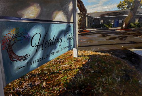 Healing Oaks Therapeutic Massage & Wellness sign & store front Paintified 