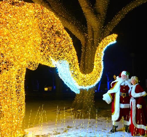Milwaukee County Zoo's "Wild Lights" event meeting Santa and Mrs. Claus.