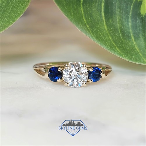 Diamond and Natural Blue Sapphire Accent Engagement Ring