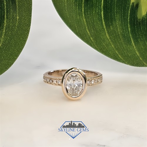 Custom Bezel Set Diamond Engagement Ring using Customer's Diamonds from Original Engagement Ring