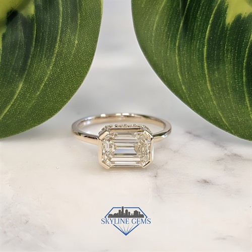 Custom 3ct Natural Diamond Half Bezel Ring with Hidden Diamond Halo