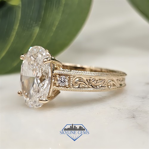 Custom Hand-Engraved 3ct Diamond Engagement Ring