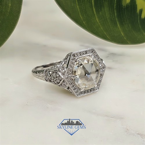 Custom 2ct Rose Cut Natural Diamond Vintage Ring