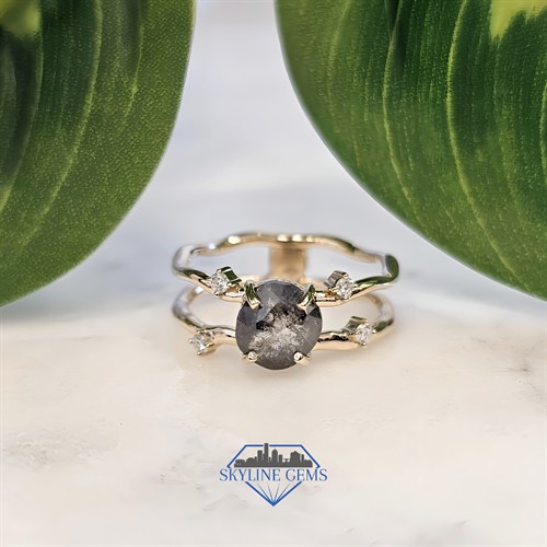 Custom Nature Inspired Natural Salt and Pepper Diamond and Diamond Accent Ring