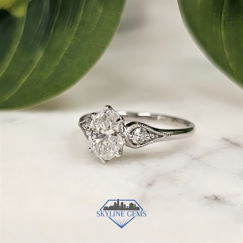Custom Vintage 1ct Natural Diamond and Diamond Accent Platinum Engagement Ring