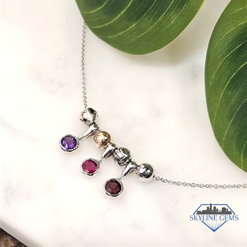 Custom Sports-Themed Birthstone Necklace with Custom Engraved Softball and Volleyball Enameled Beads