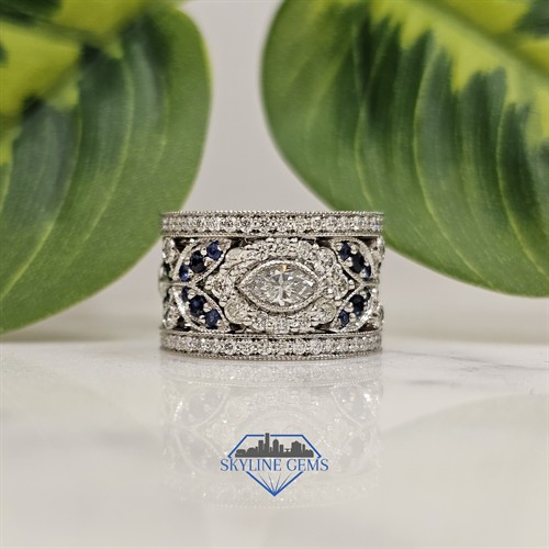 Custom Diamond and Sapphire Platinum band using late Mother's Diamonds and Sapphires