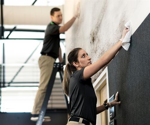 Dry sponging a wall due to soot damage Dry sponging a wall due to soot damage