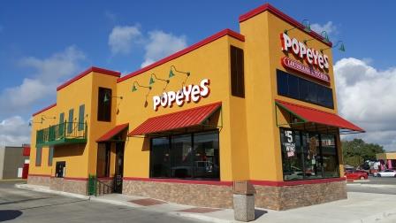 Popeyes on Ben White Blvd. 78704 built in 2019 with a TPO roof installed by Austin Roofing and Construction for Article