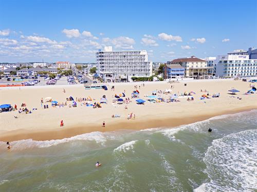Aerial image of beach, boardwalk, and Commander Hotel Aerial image of beach, boardwalk, and Commander Hotel