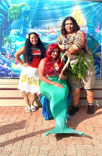 Ariel, Moana, and Maui at Pocomoke's Fourth Friday